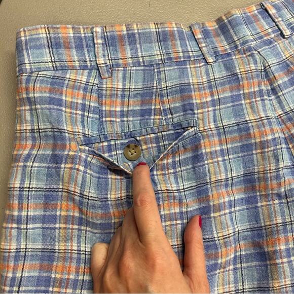 Peter Millar Shorts 100% Linen Checkered Blue Orange White Mens Size 36 - Picture 5 of 6